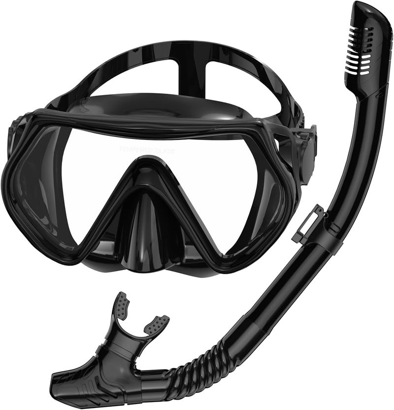 wutrye Snorkeling Gear for Adults, Dry-Top Snorkel Set Scuba Diving mask, Snorkel Mask, Panoramic Anti-Leak Anti-Fog Tempered Glass Lens, Swimming Training Snorkeling Packages - Image 1